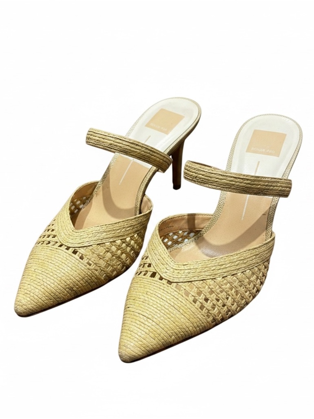 Dolce Vita Woven Pointed Toe Mule Heels Natural Size 12